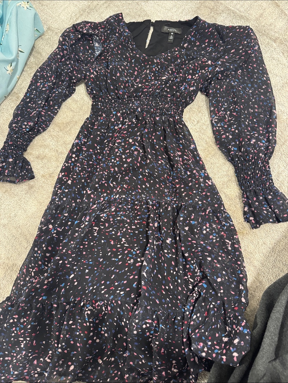 Black Floral Smocked Waist dress